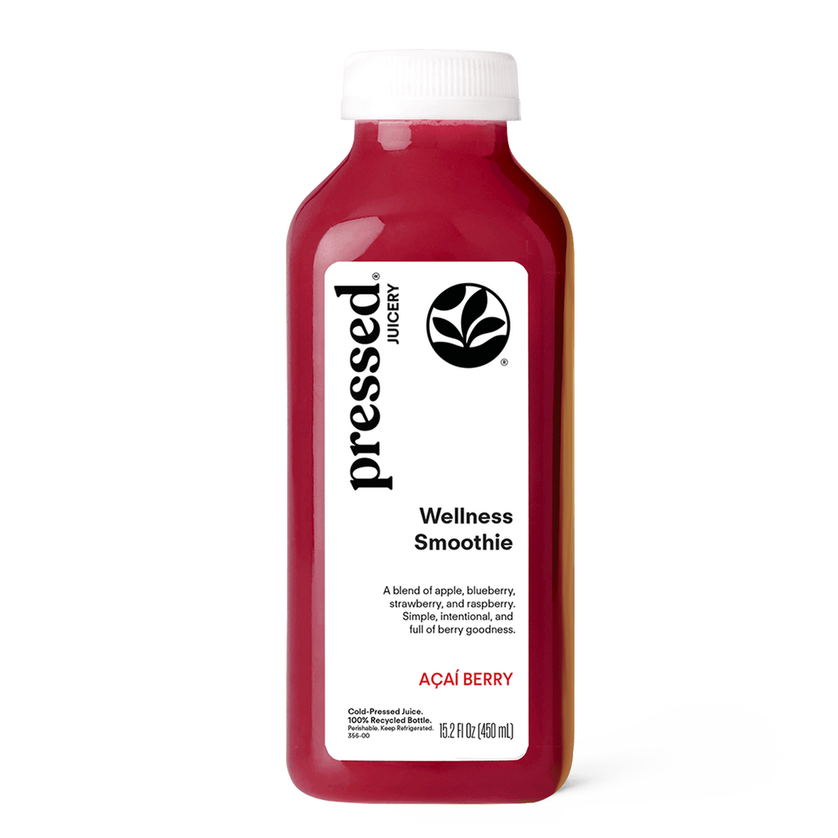 Red smoothie bottle labeled 'Pressed' on a white background