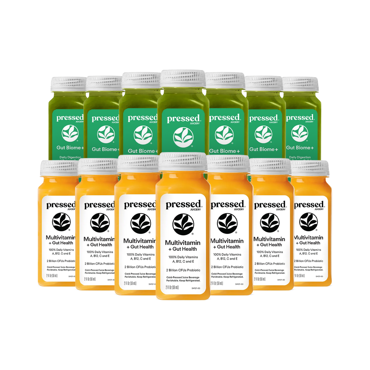 Pressed Daily Immunity + Gut Shot Pack with 7 Multivitamin + Gut Health shots and 7 Gut Biome+ shots