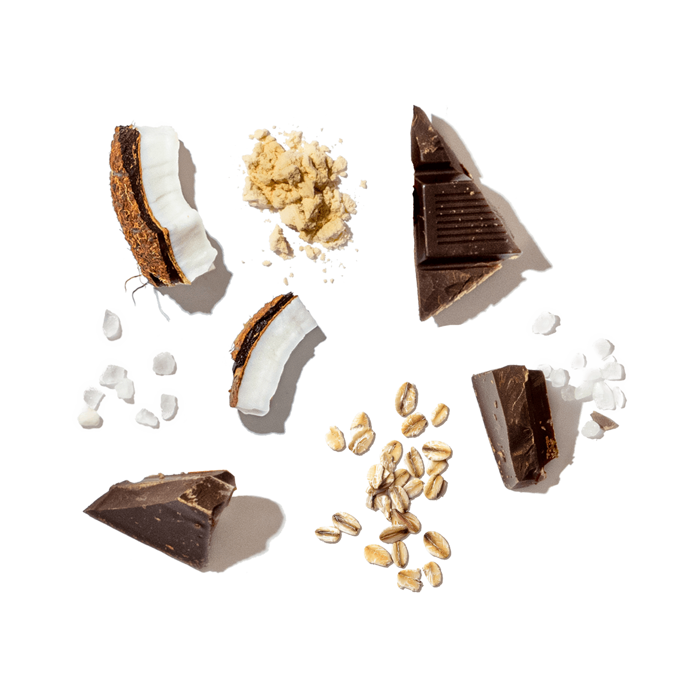Collage of various chocolate and cookie pieces on a transparent background