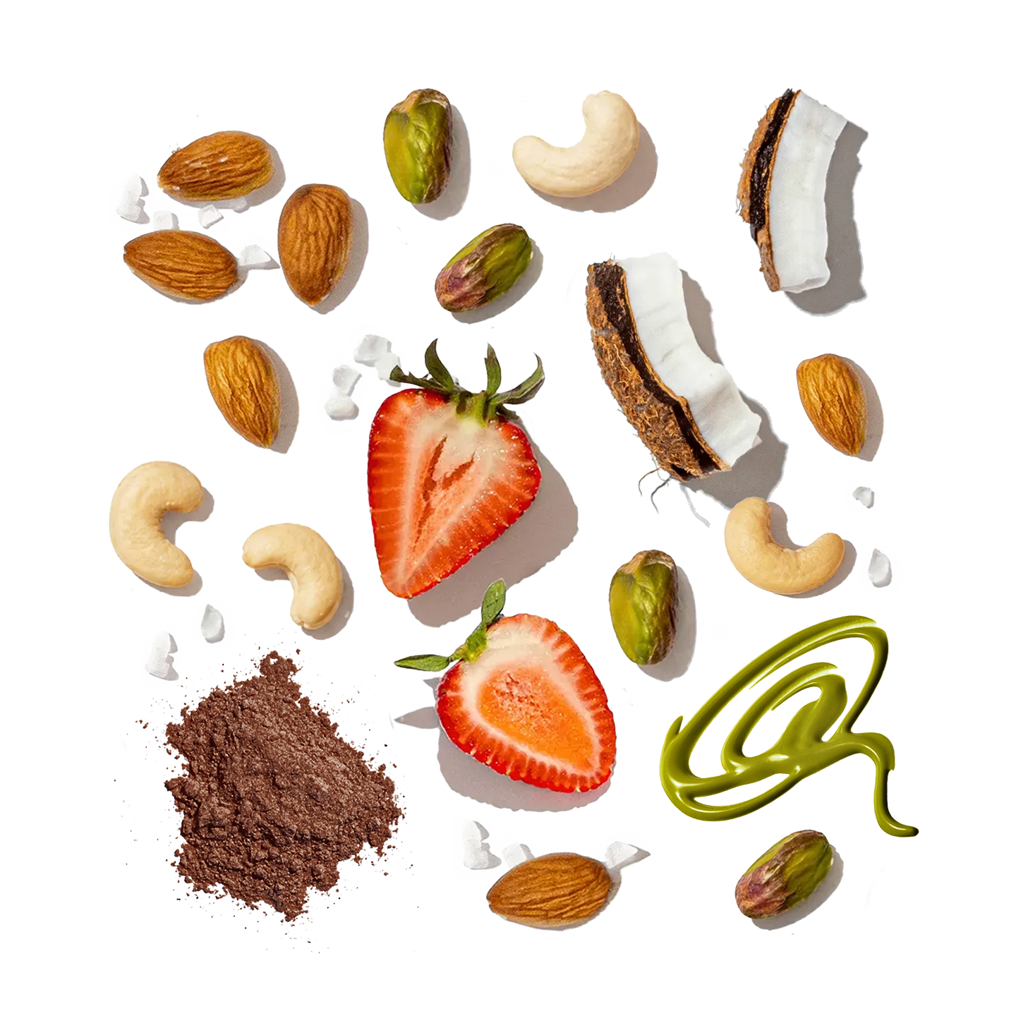 Ingredients for Pressed Juicery Dubai-Style Chocolate Sundae arranged on a white background.