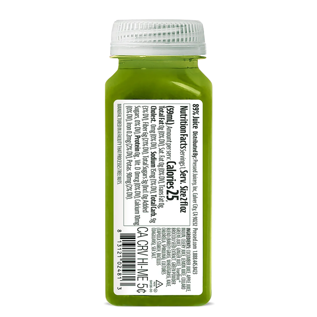 Green bottle with a label on a white background