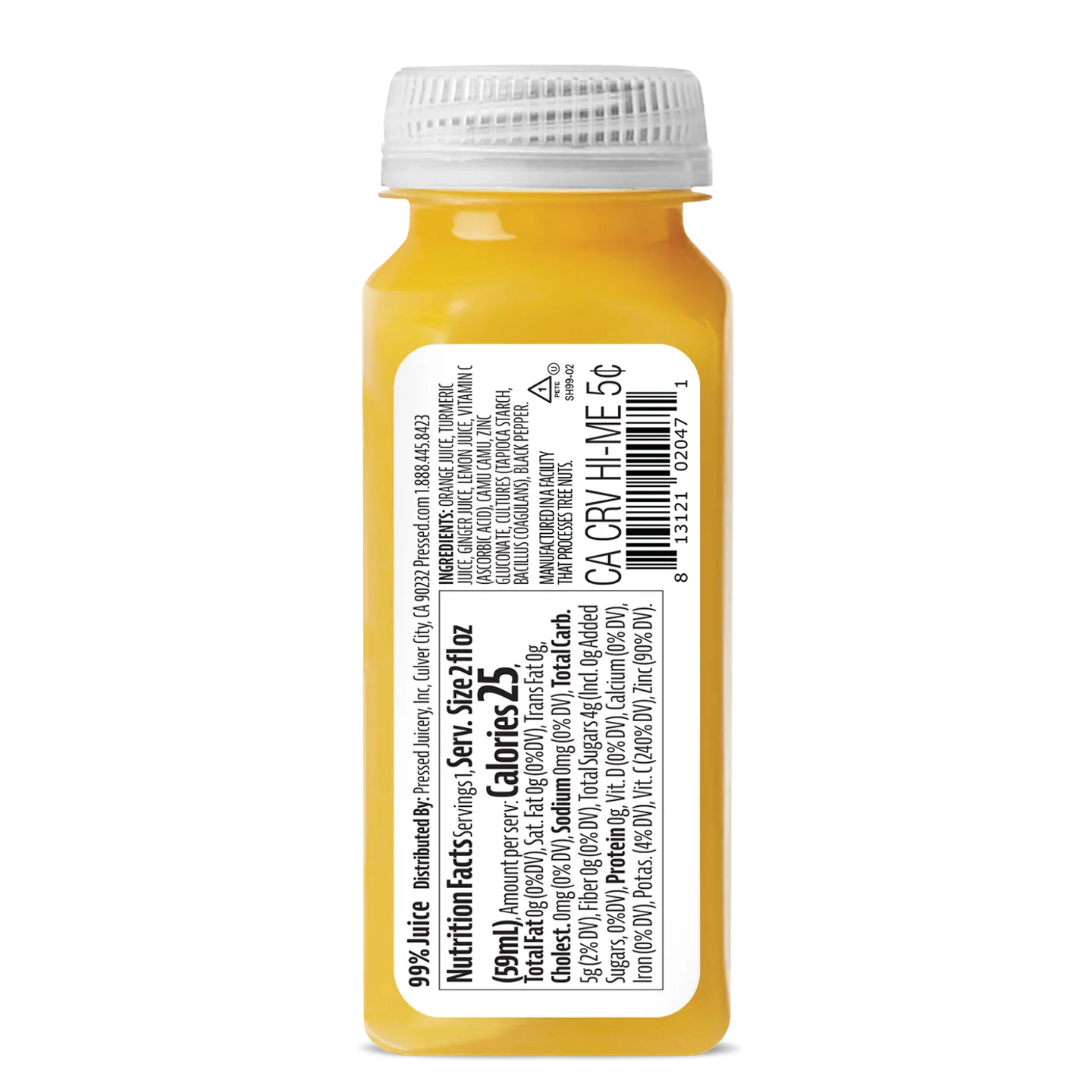 Yellow bottle with a white label on a white background