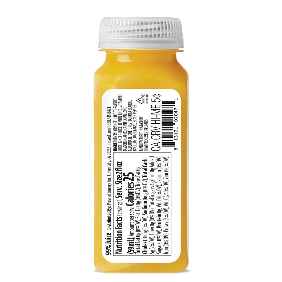 Yellow bottle with a white label on a white background