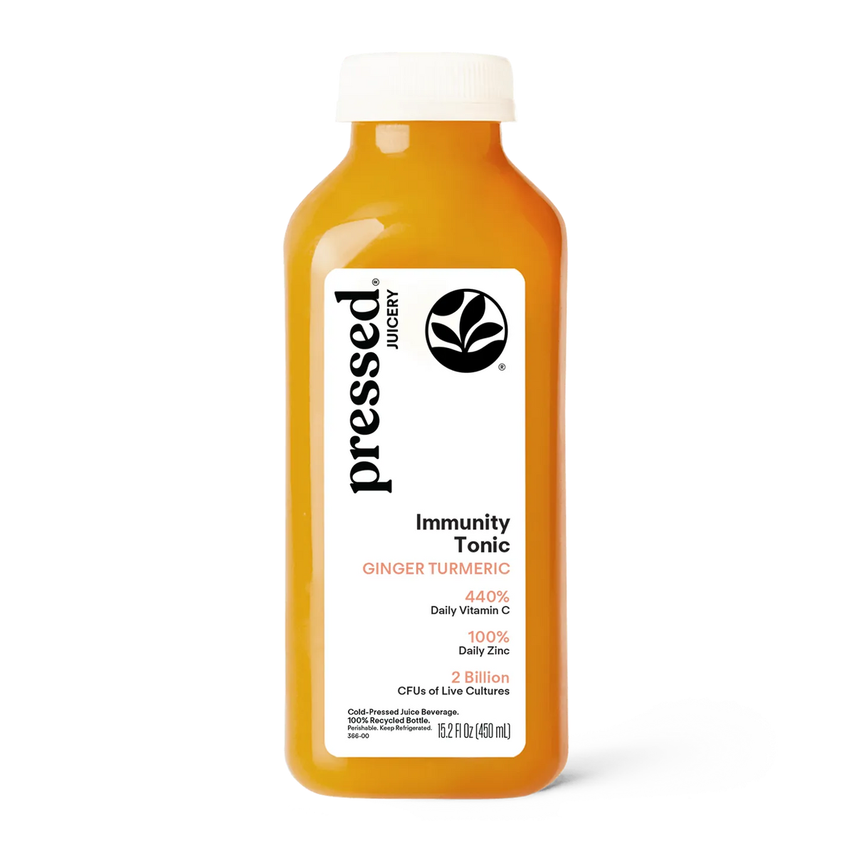 Bottle of 'pressed' Juicery Immunity Tonic on a white background