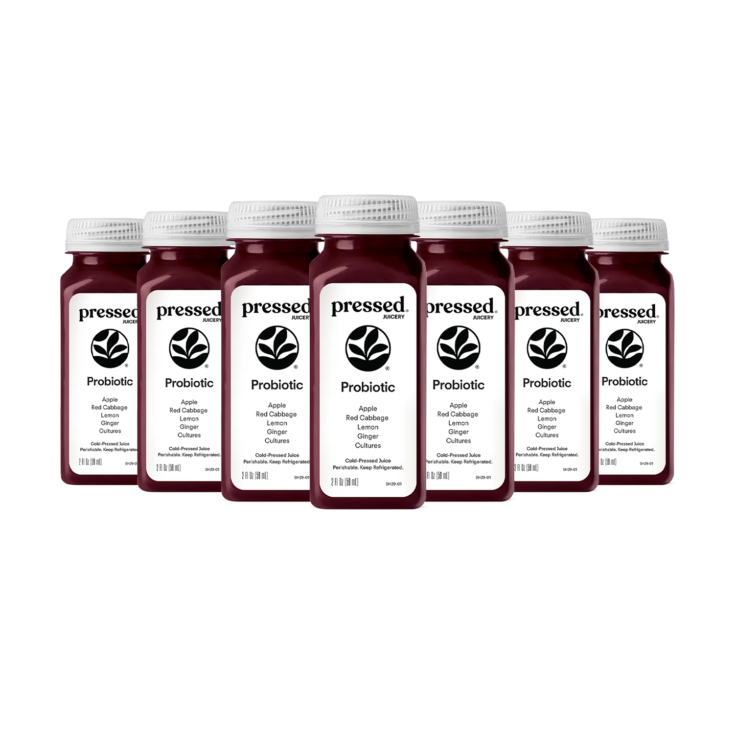 Pressed Juicery Probiotic Shot 7-Pack on a white background.