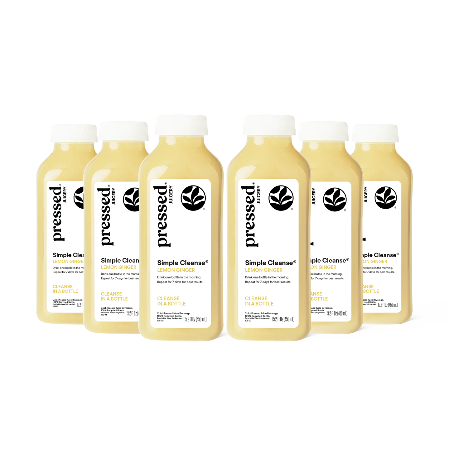 Six bottles of pressed. Studio Simple Cleanses+ Uplift Cleanser arranged in two rows of three on a plain white background.