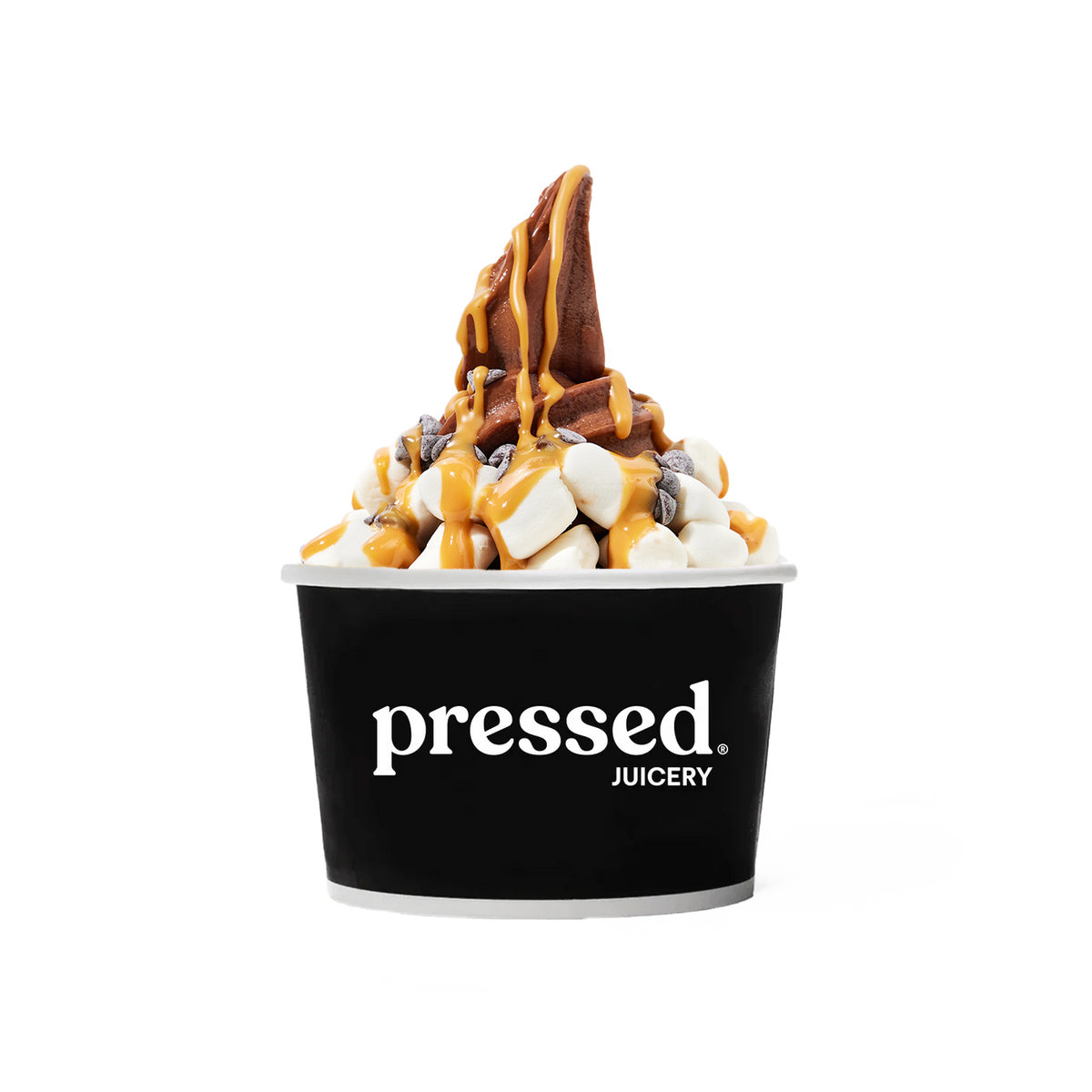 Pressed Juicery S'mores Sundae with chocolate soft serve, mini marshmallows, chocolate chips and creamy drizzle