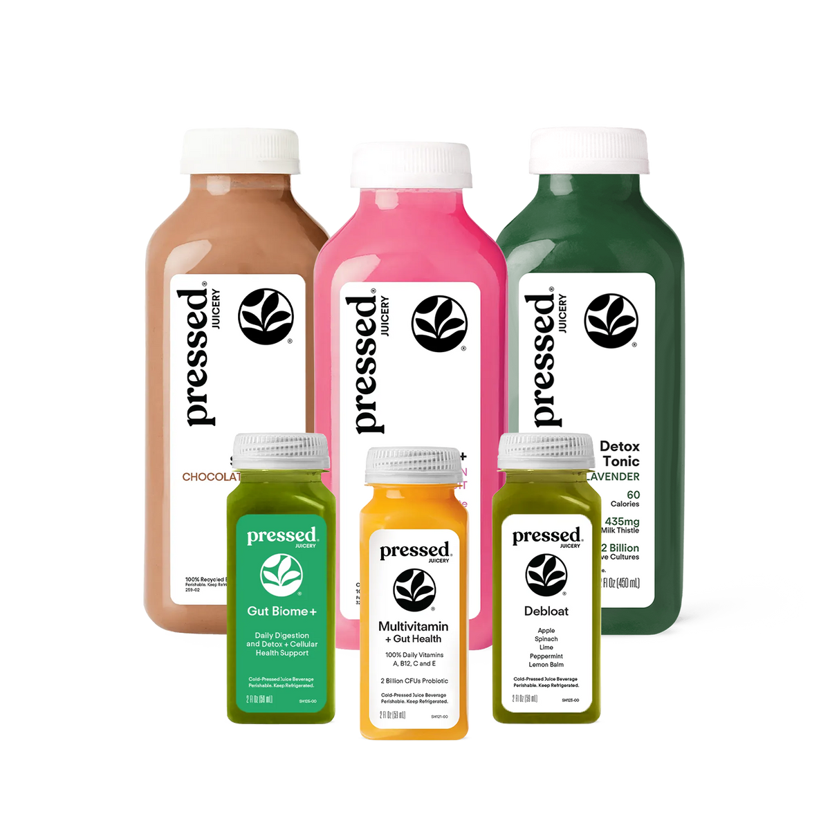 Pressed Juicery Weekend Rescue Pack arranged on a white background.
