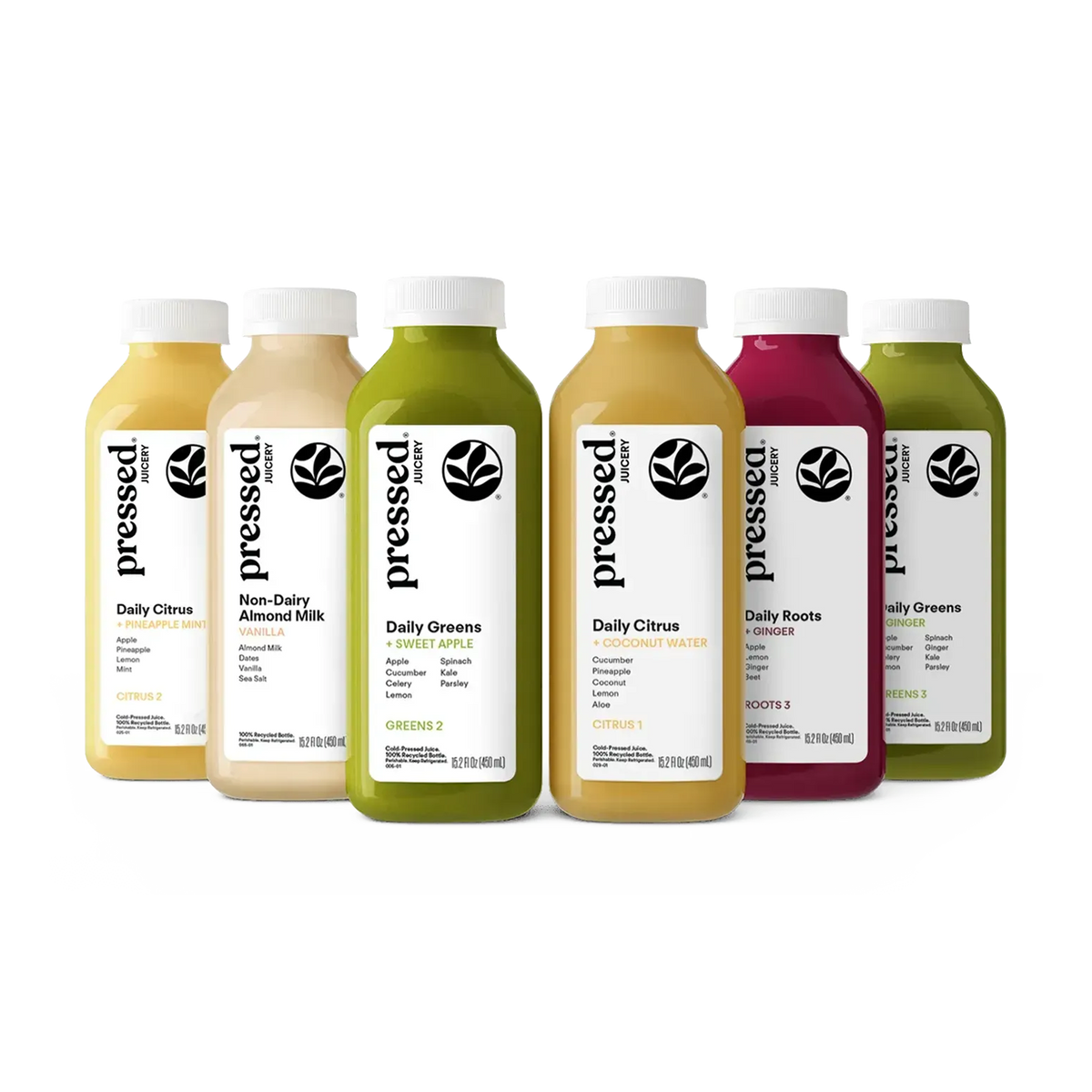 Pressed Juicery Cleanse 2: The Balanced Reset lineup on a white background.
