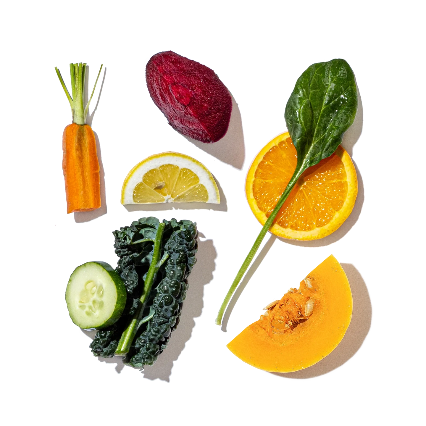 Illustration of various fruits and vegetables on a white background