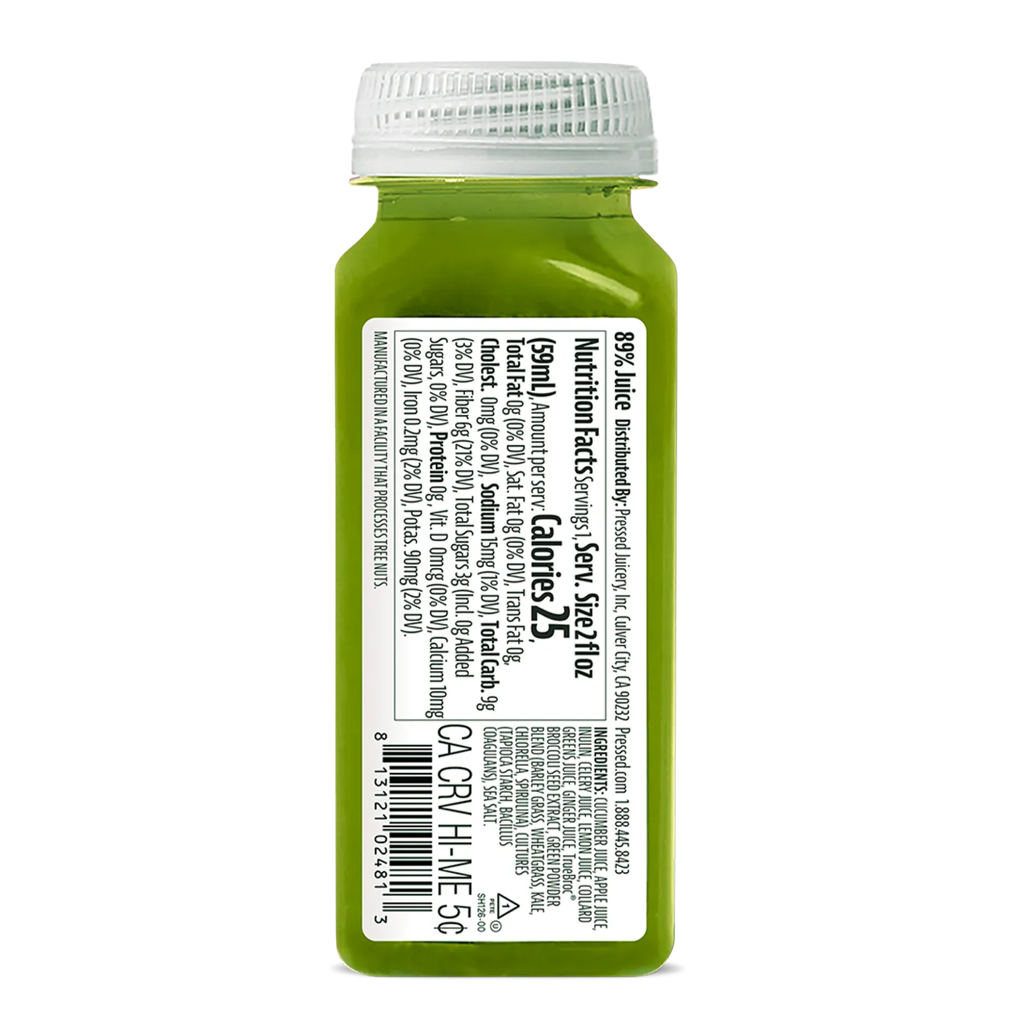 Green bottle with a label on a white background