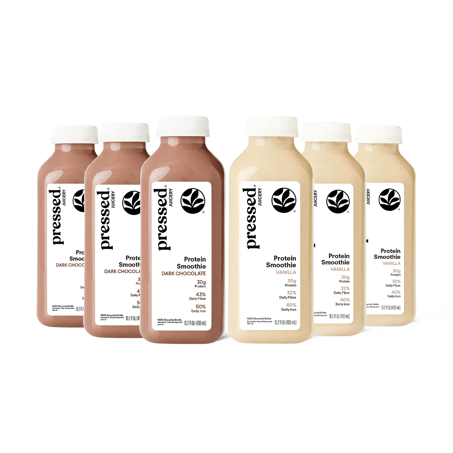 Pressed Juicery High Protein Smoothie Variety Pack with 3 Vanilla and 3 Dark Chocolate 30g protein smoothies