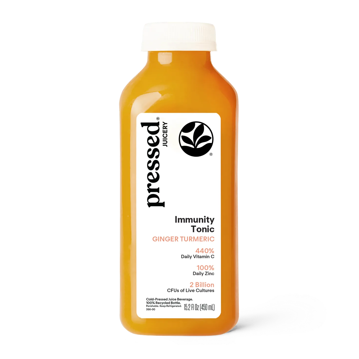 Bottle of 'pressed' Juicery Immunity Tonic on a white background