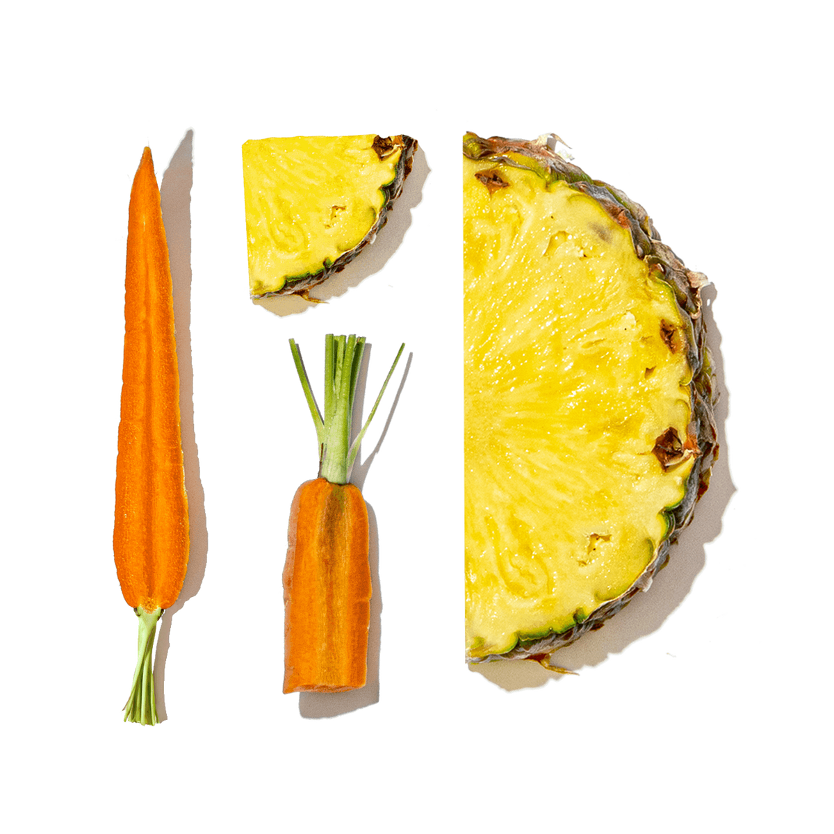 Carrot and pineapple slices on a transparent background