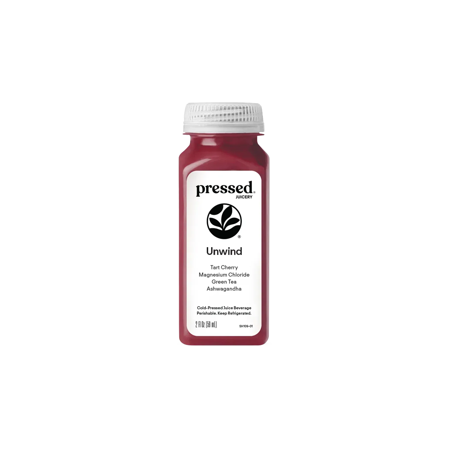 Pressed Juicery Unwind Shot bottle on a white background.