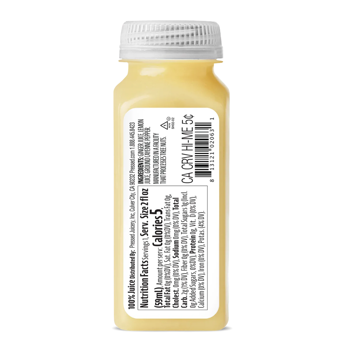 Pressed Juicery Wellness Shot bottle with a white label on a white background