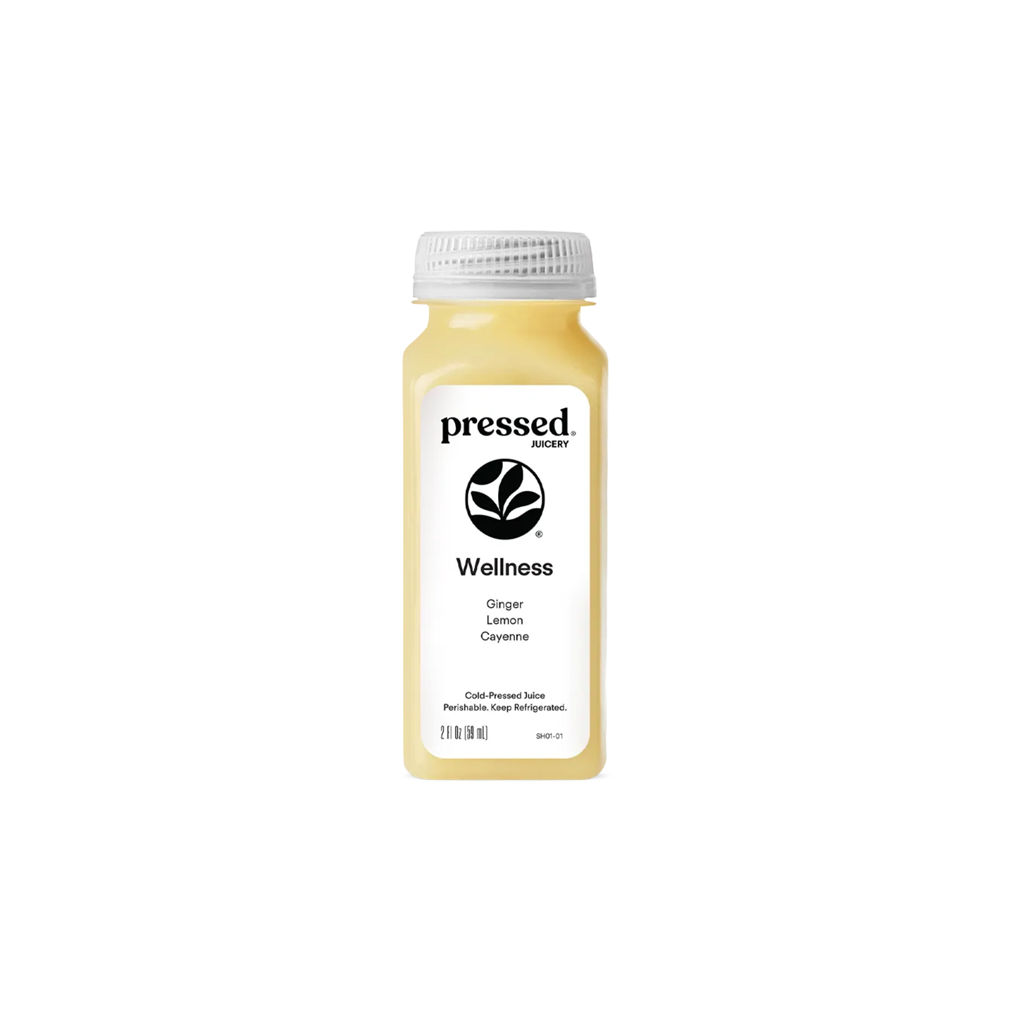 Pressed Juicery Wellness Shot bottle on a white background.