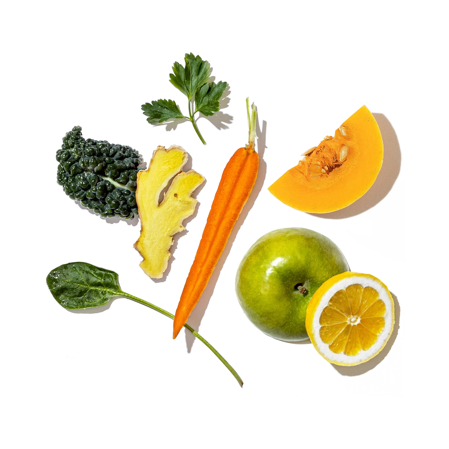 Collage of vegetables and fruits on a white background
