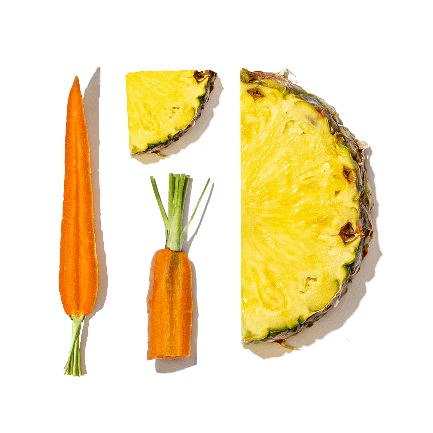 Carrot and pineapple slices on a transparent background